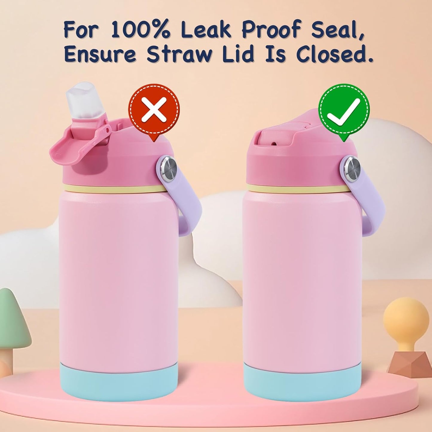 Kerilyn 12oz Kids Water Bottle, Stainless Steel Insulated Water Bottle For Kids, Toddler Cup With Straws Leak-proof, Kids Water Bottles For School Boys Girls, BPA Free, Blue