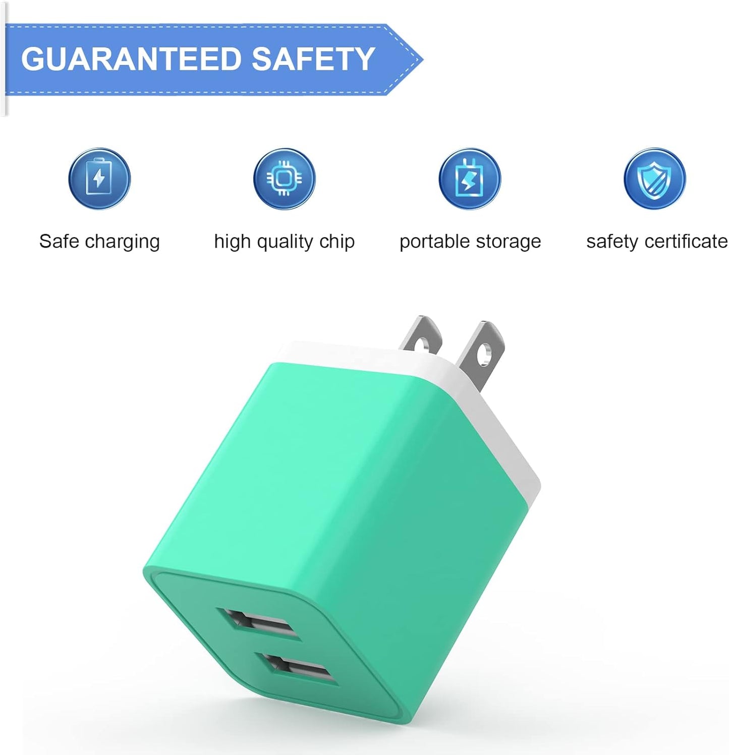 6Pack USB Wall Charger, iGENJUN 2.4A Dual USB Port Cube Power Plug Adapter Fast Phone Charger Block Charging Box Brick for iPhone 17/17 Pro/17 Pro Max/16, Samsung Galaxy, Pixel, LG, Android-Colorful