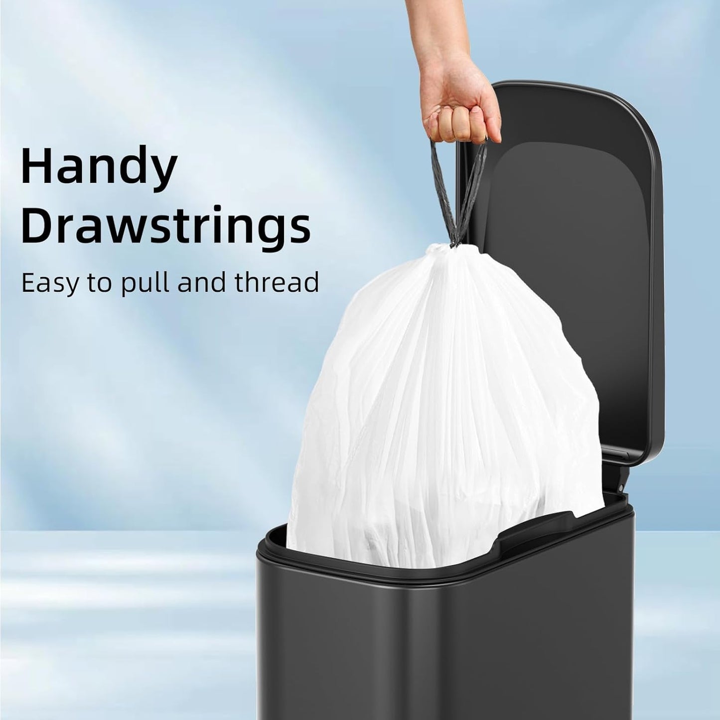 120 Counts 1.6 Gallon Mini Drawstring Trash Bags, Small Garbage Bags by KSSKSS, Code a fit 4.5-8 Liter, 1.2-2 Gal, White Trash Bin Liners for Home Office Kitchen Bathroom Bedroom