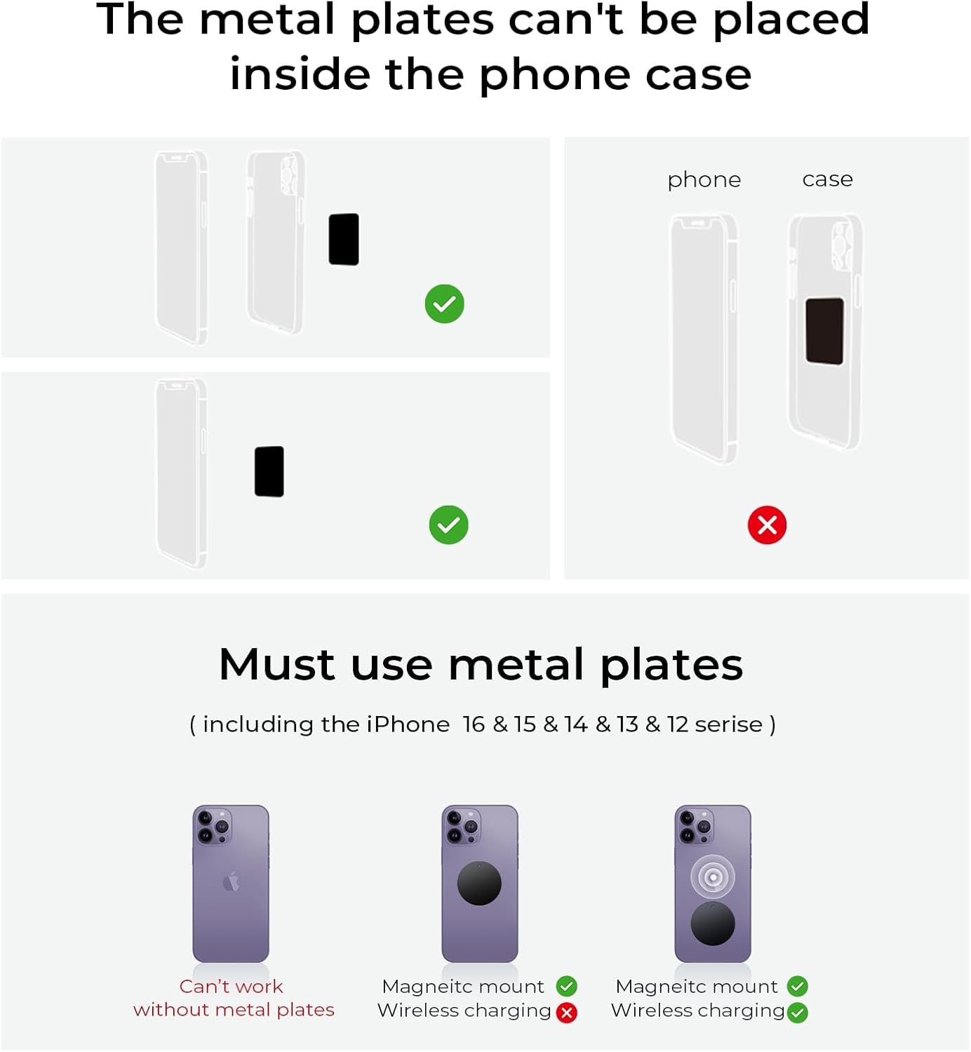 LISEN 2 Pack Magnet for Phone Car Mount Magnetic Phone Holder for Your Car Vent 6 Military Magnets Vent Cell Phone Holder Mount for Car Plate Fit All iPhone 16/15/14/13 Pro Max Plus Samsung S25