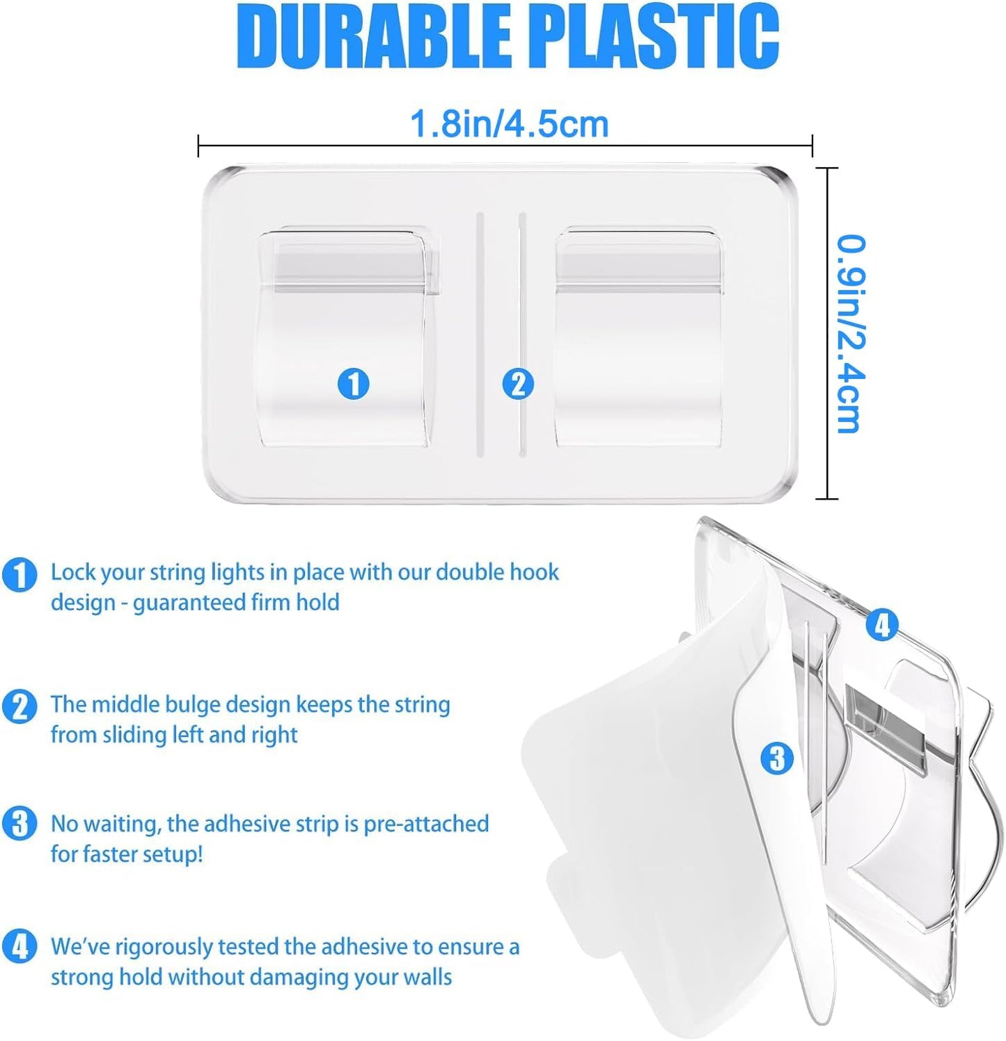 Hooks for Outdoor String Lights Clips: 25Pcs Heavy Duty Cable Clips with Waterproof Adhesive Strips for Hanging Christmas Light