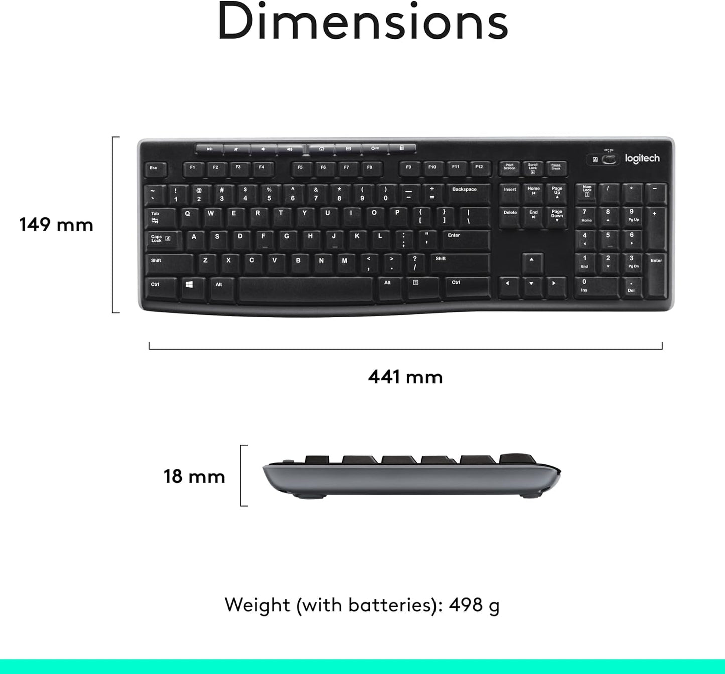 Logitech MK270 Wireless Keyboard and Mouse Combo for Windows, 2.4 GHz, 8 Multimedia Keys, PC, Laptop, Wireless Keyboard Compact Mouse Combo - Black