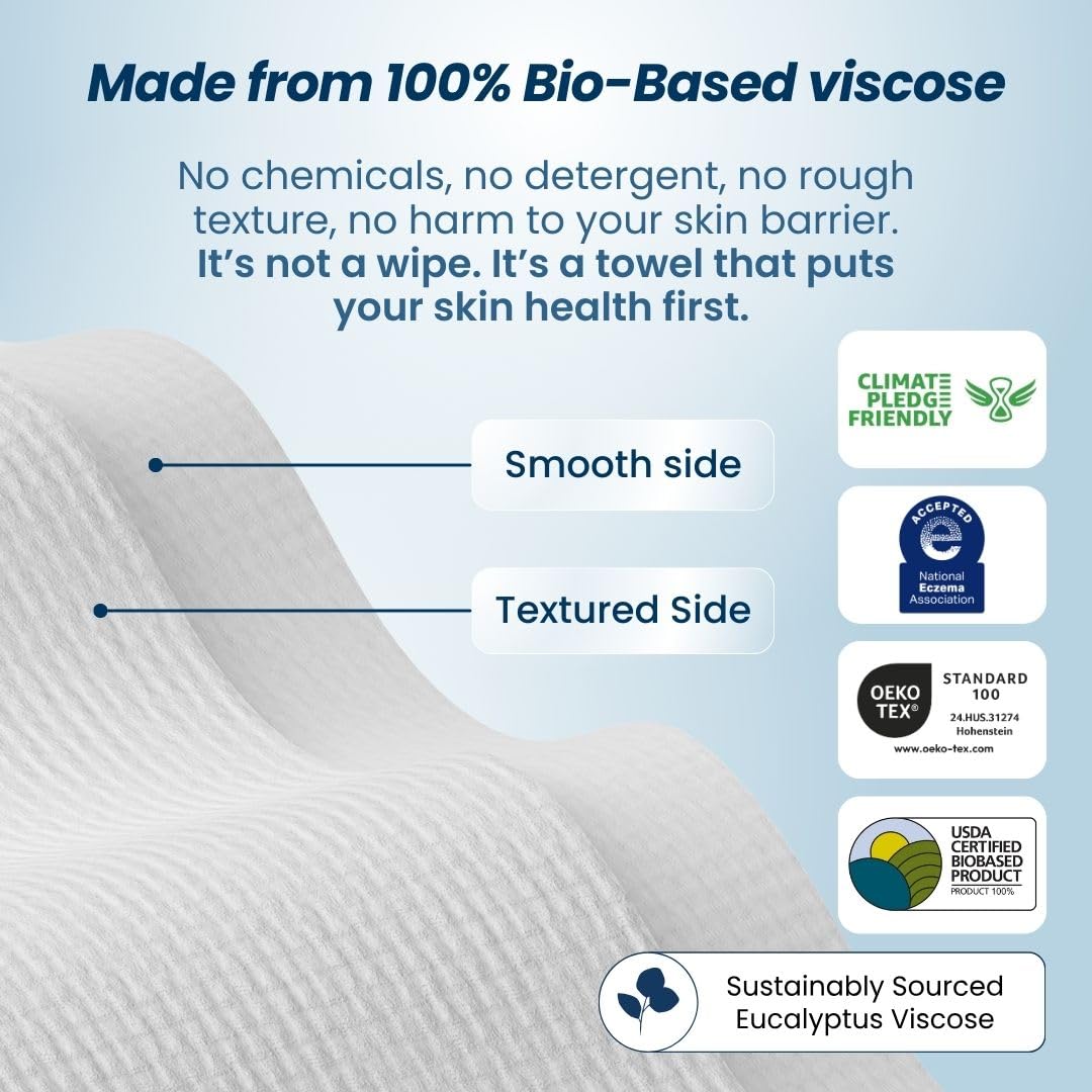 Clean Skin Club Clean Towels XL™, 100% USDA Biobased Face Towel, Disposable Face Towelette, Eczema Association Accepted, Makeup Remover Dry Wipes, Ultra Soft, 100 Ct, 2 Pack
