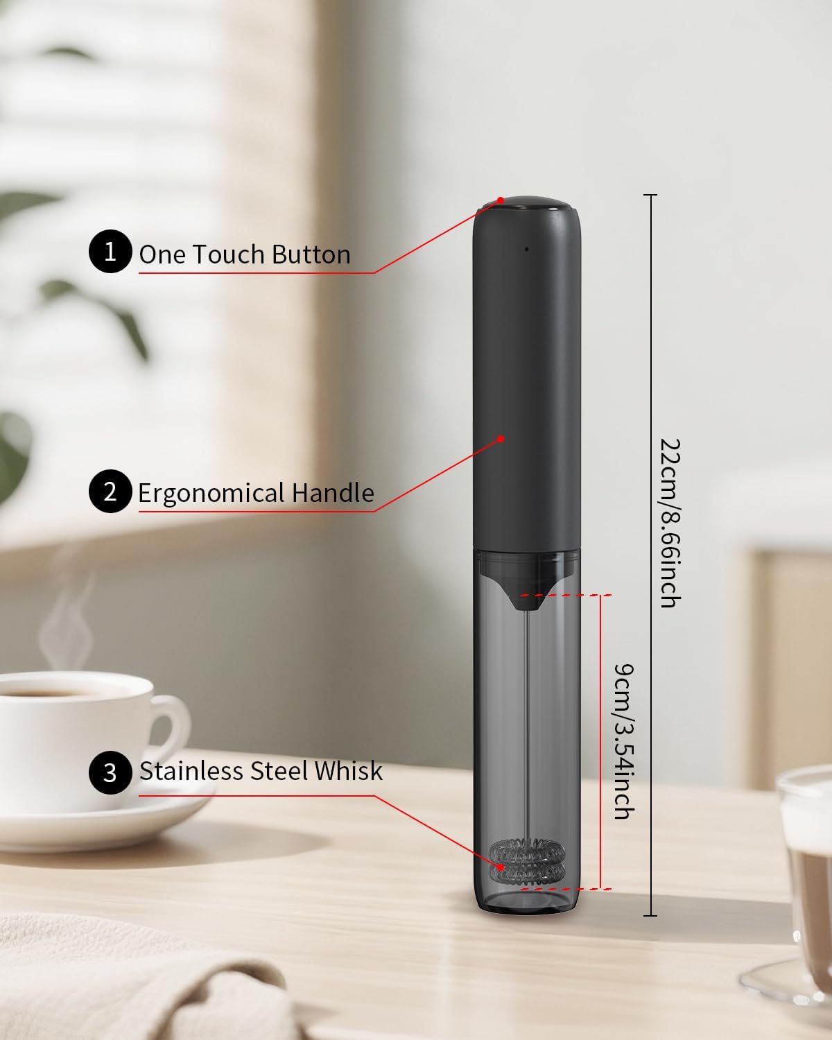 CIRCLE JOY Rechargeable Milk Frother Hanheld, Dual Spring Whisk Electric Coffee Frother, Portable Hand Frother Wand Drink Mixer for Matcha Lattes Cappuccino, Kitchen Gifts, Black