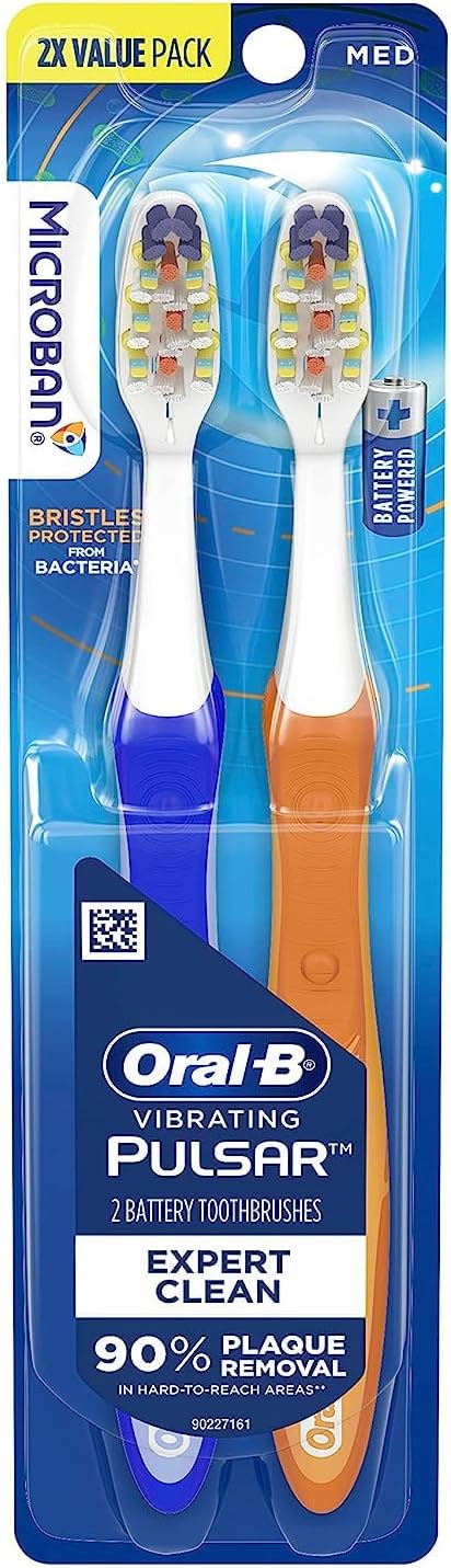 Oral-B Pulsar Expert Clean Battery Toothbrush, Medium, Tooth Brush Pack of 2, (Packaging may vary), Oral Care