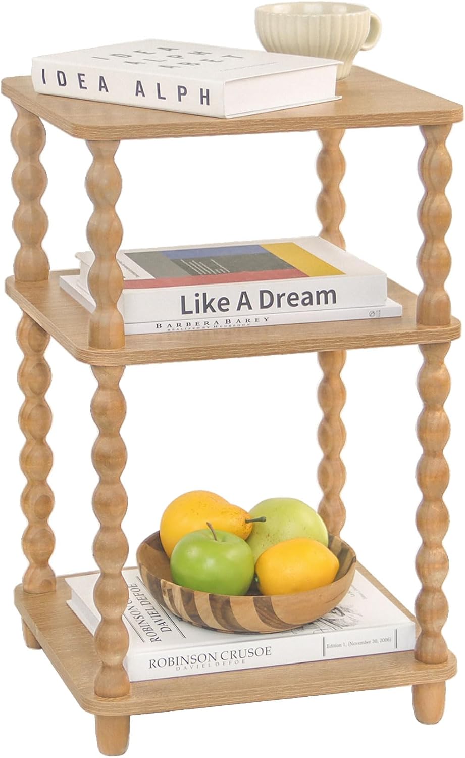 End Table, Modern Side Table with 3 Tier Open Shelf, Small Table Bed Side Tables Bedroom for Small Spaces, Living Room and Office (Rustic Walnut)