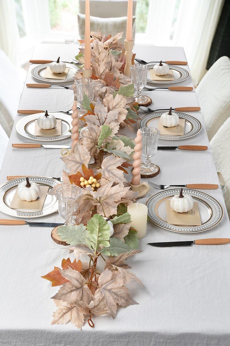 Fall Maple Leaf Garland, Hanging Vine Artificial Autumn Foliage Decoration for Thanksgiving, Home, Wedding, Fireplace, Party, Christmas (White)