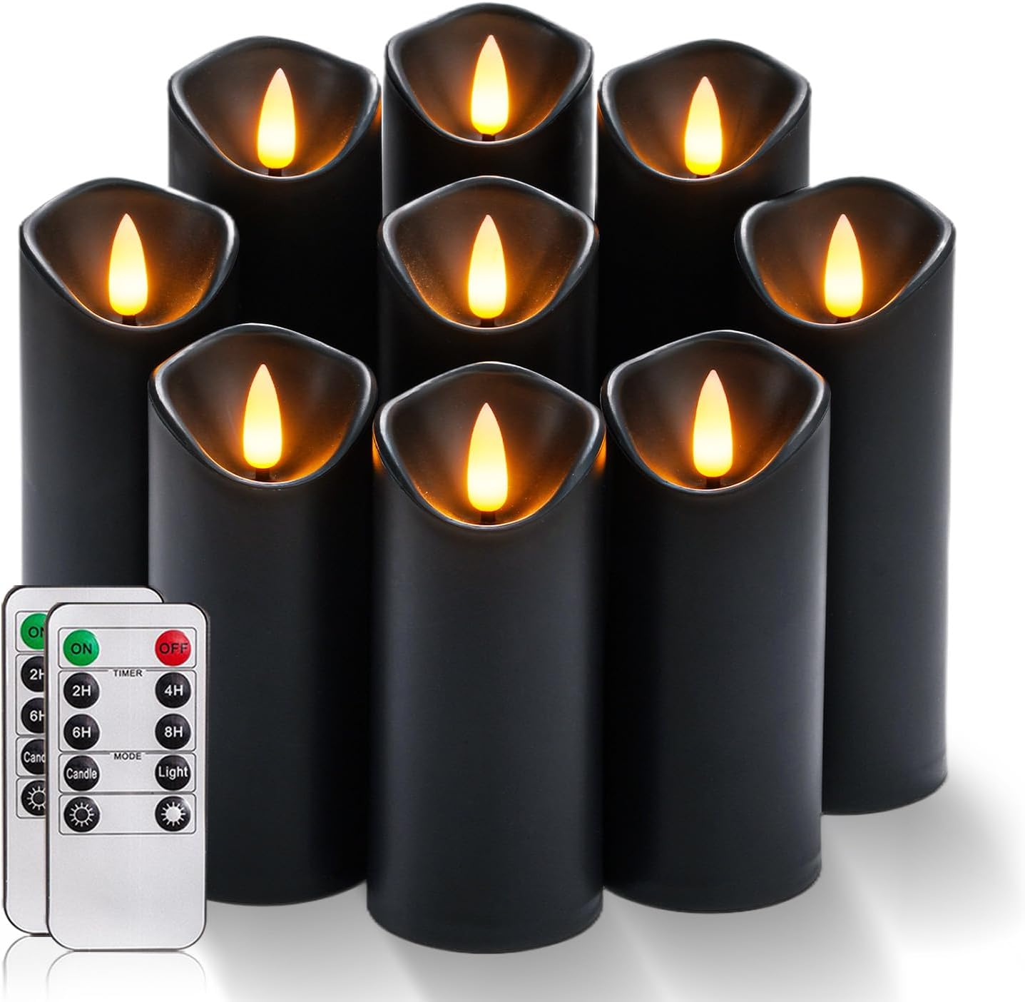 Homemory Black Flameless Candles, Halloween Candles, Battery Operated Candles, LED Pillar Candles with Remote Control and Timers, Set of 9