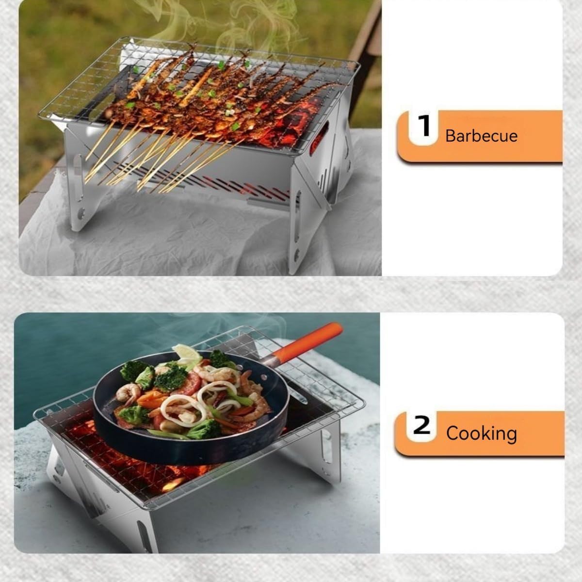 WINB Portable Folding BBQ Grill for 1-2 People - Mini Charcoal Grill for Camping, Compact Stainless Steel Fire Pit with Carry Bag, Outdoor Grill for Backyard, Hiking & Picnic (8.2X5.5 IN)