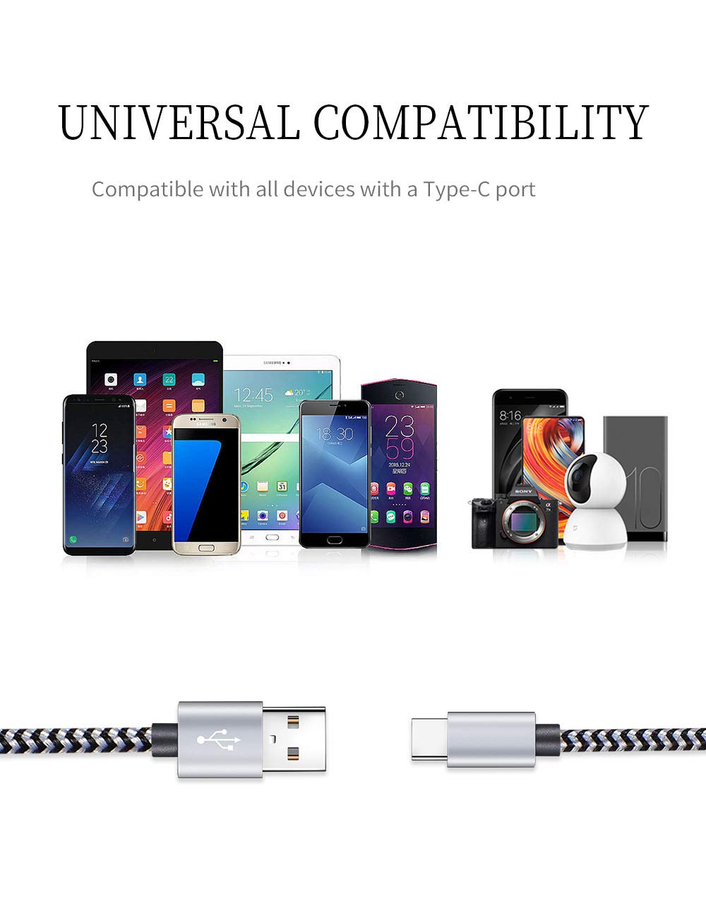 Teeind USB Type C Cable Fast Charging, Tpc001 5 Pack(6Ft 3A) Braided C Charger Cables Compatible with Samsung S10e/note 9/s10/s9/s8 Plus/A80/A50/A20