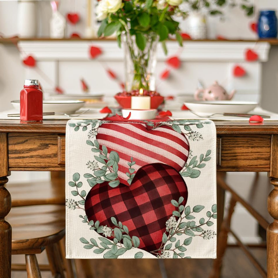 Artoid Mode Eucalyptus Hearts Valentine's Day Table Runner, Holiday Kitchen Dining Table Decoration for Home Party Indoor 13x72 Inch