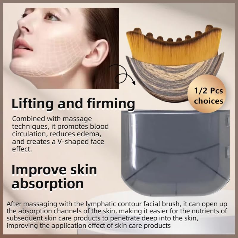 1/2 PCS Lymphatic Contour Face Brush for Sculpting – Anti-Puffiness, Detox & Lift, Improves Skin Glow & Absorption