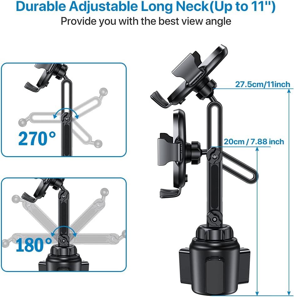 Miracase Upgraded Version Cup Phone Holder for Car, Universal Adjustable Long Neck Car Phone Mount Cradle Friendly Compatible with iPhone Samsung Google and All 4.0-7.0 inches Smartphones