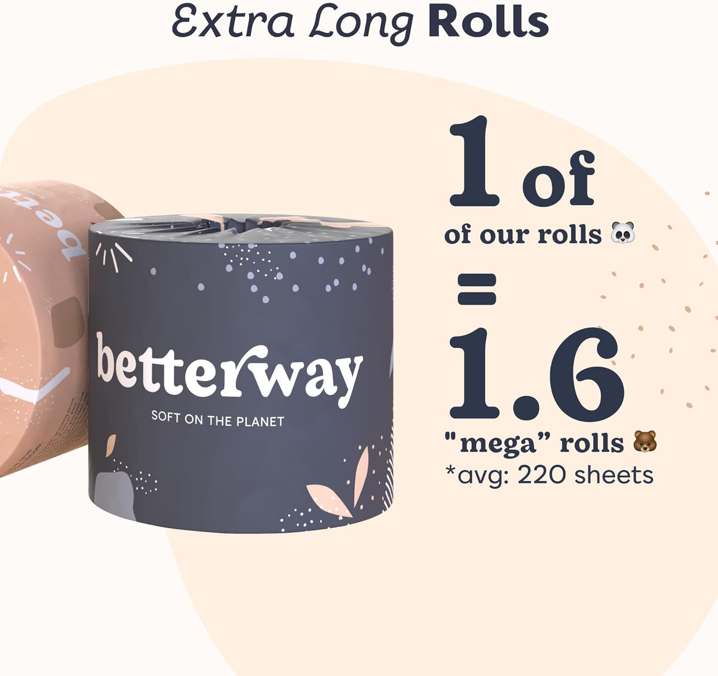 Betterway Bamboo Toilet Paper 3 Ply - Sustainable Toilet Tissue - 12 Double Rolls & 360 Sheets Per Roll - Septic Safe - Organic, Plastic Free - FSC Certified