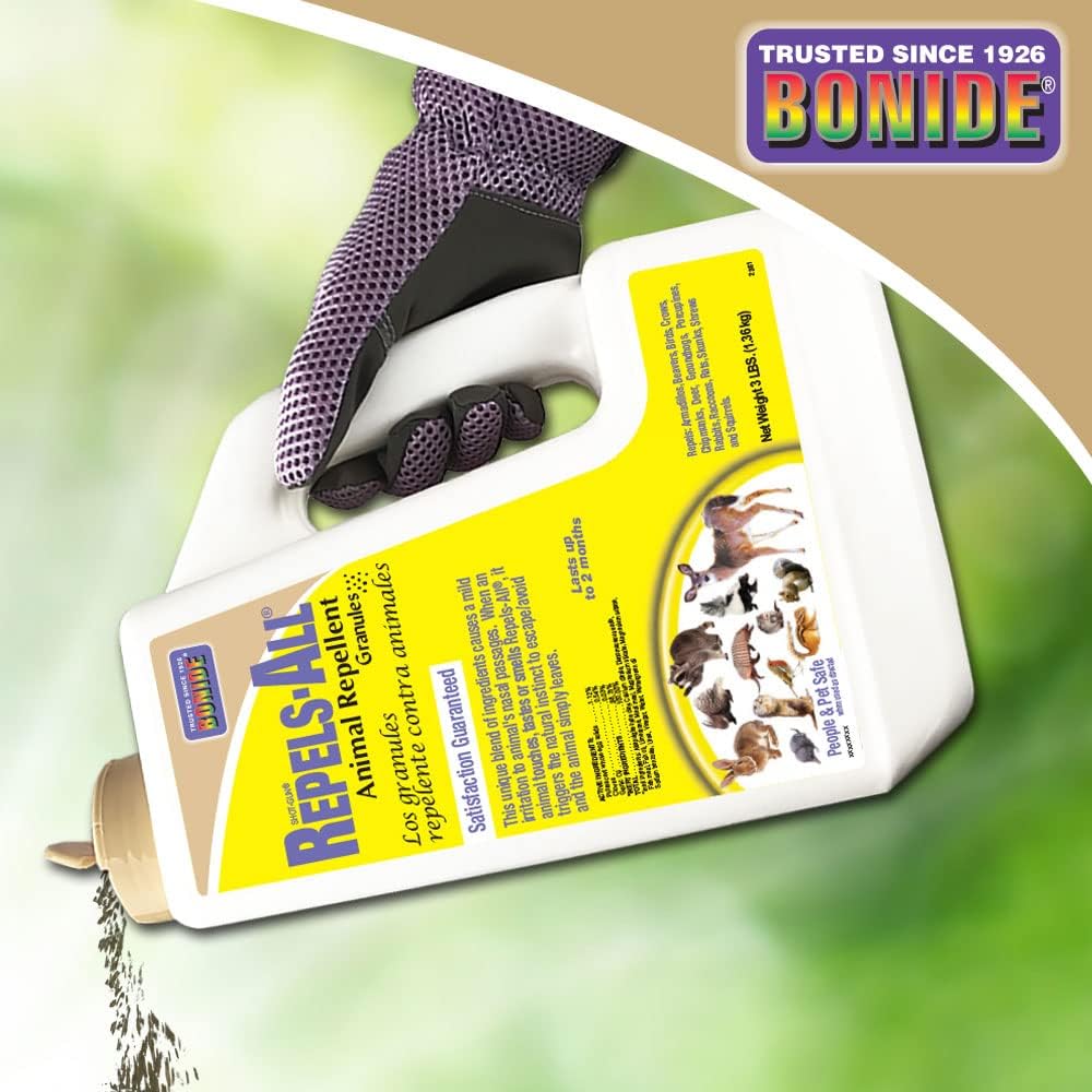 Bonide Repels-All Animal Repellent Granules, 3 lbs. Ready-to-Use Deer & Rabbit Repellent, Deter Pests from Lawn & Garden - Cart Shape