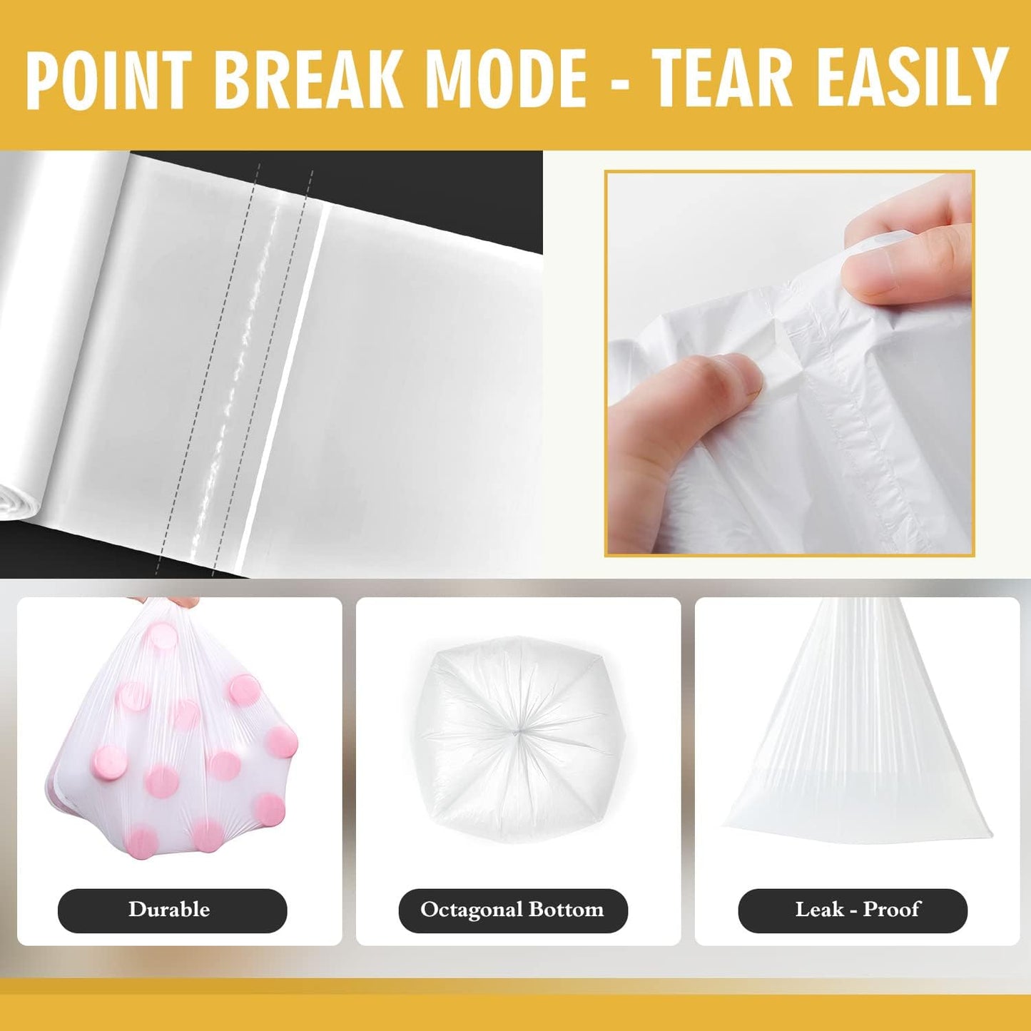 105 Count Small Trash Bags, 4 Gallon Garbage Can Liners - Unscented Wastebasket Trash Bags for Bathroom, Kitchen, Bedroom, Cleaning Supplies (15 Liter)