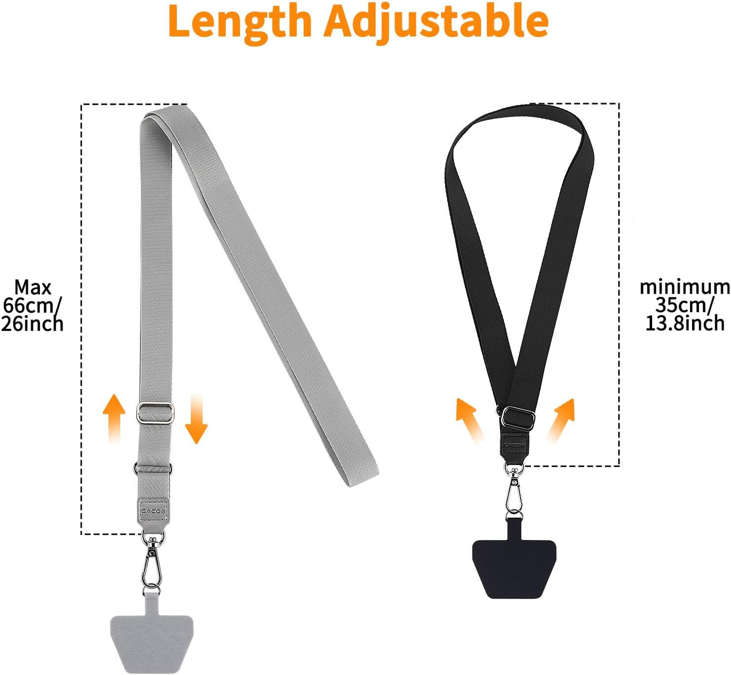 CACOE Phone Lanyard 2 Pack-2× Adjustable Neck Strap,2× Phone Patches,Universal Cell Phone Multifuctional Patch Lanyards Compatible with Most Smartphones(Black+Gray)