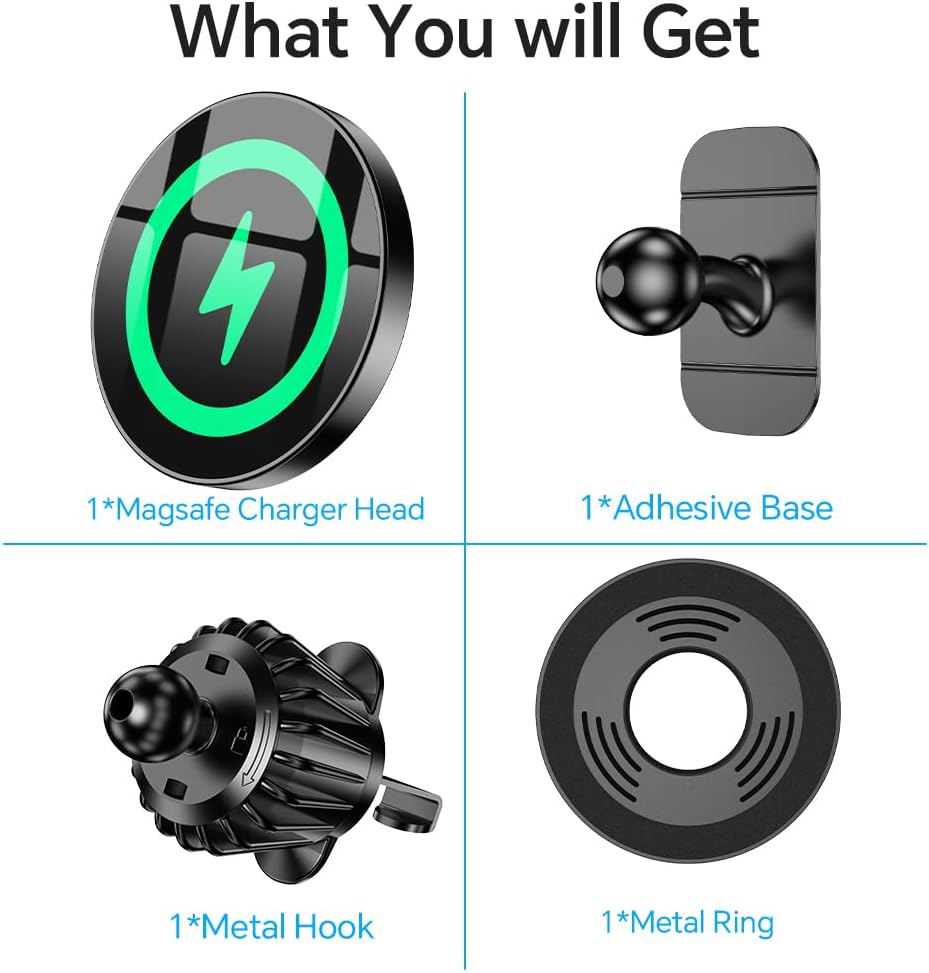 Coolpow for Magsafe Car Mount Charger【100% Stable】 15W Magsafe Car Charger Magnetic Phone Holders for Your Car Accessories for Women Men Car Phone Holder Wireless Car Charger for iPhone 17 16 15 14 13