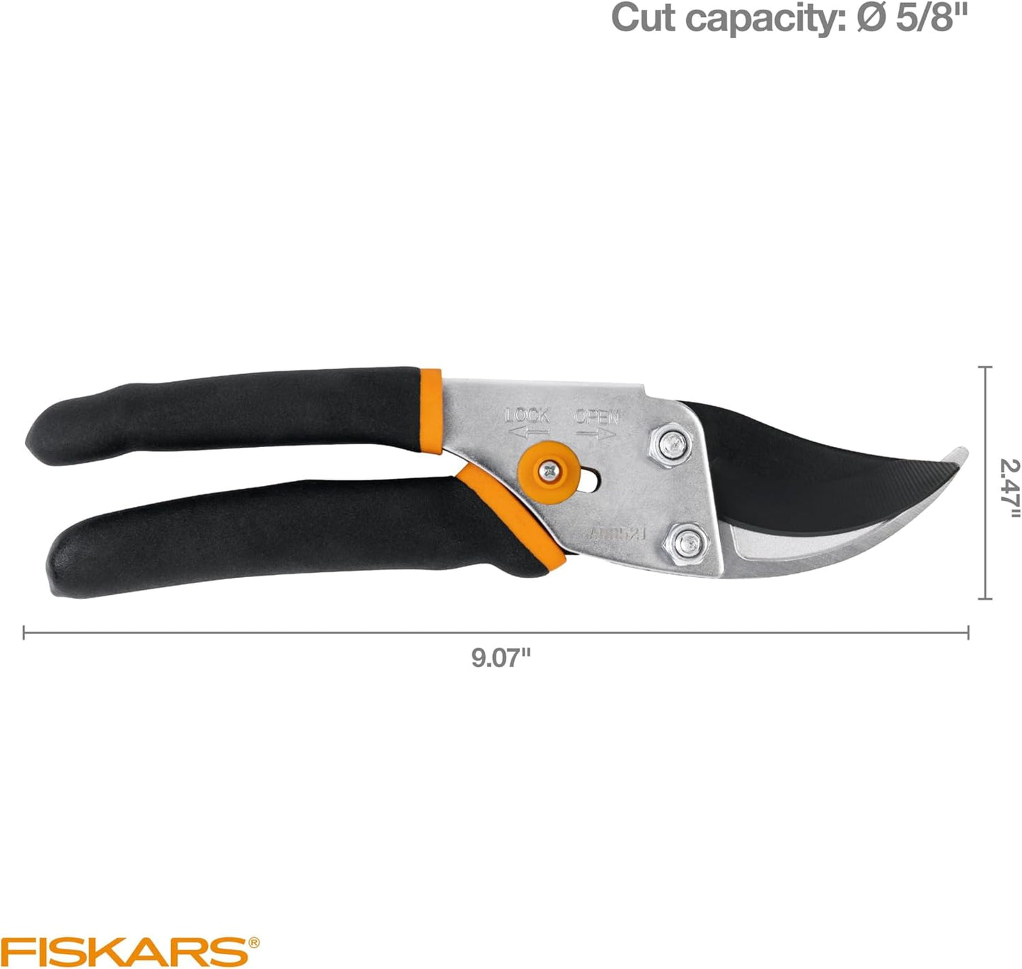 Fiskars Bypass Pruning Shears, 5/8-Inch Cut Capacity Garden Clippers, Gardening Scissors with Sharp, Rust Resistant Steel Blade - Cart Shape
