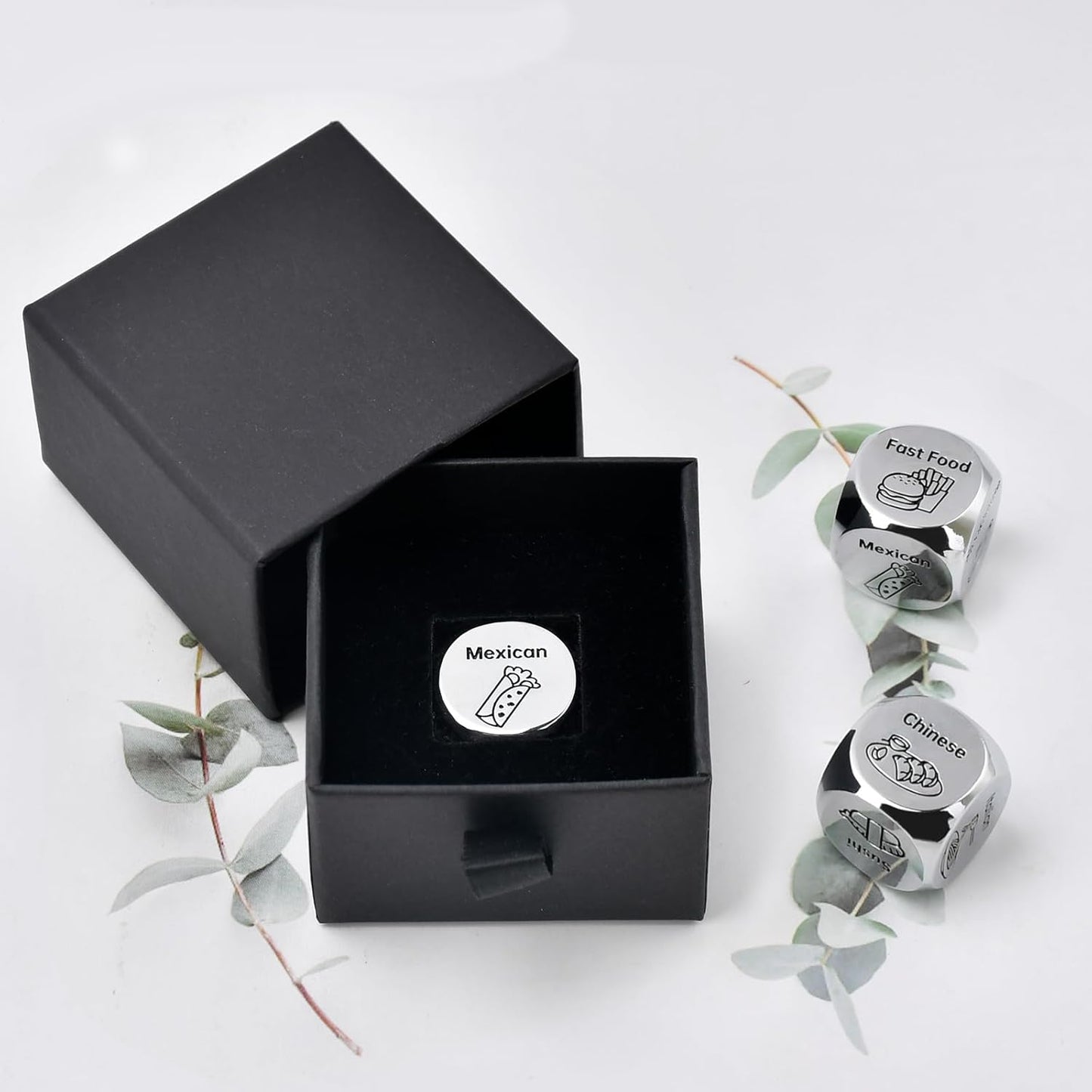 Valentines Day Gifts for Him Her: Steel Food Decision Dice Funny Gifts for Men Women Couple Girlfriend Boyfriend Husband Wife Anniversary Birthday Wedding Fathers Day Christmas Stocking Stuffers