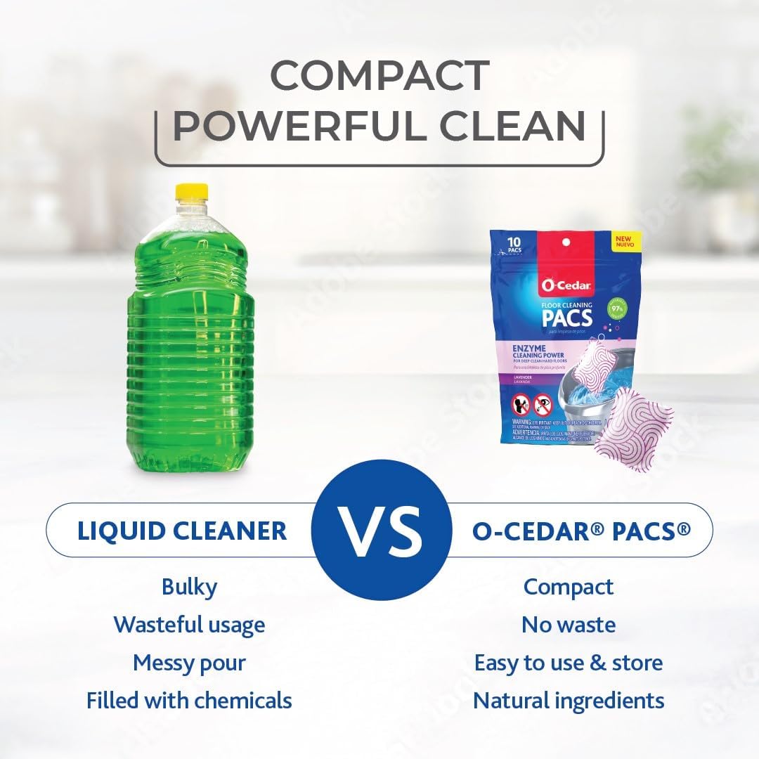 O-Cedar PACS Hard Floor Cleaner, Lavender Scent 10 Count (1-Pack) | Made with Naturally-Derived Ingredients | Safe to Use on All Hard Floors | Perfect for Mop Buckets