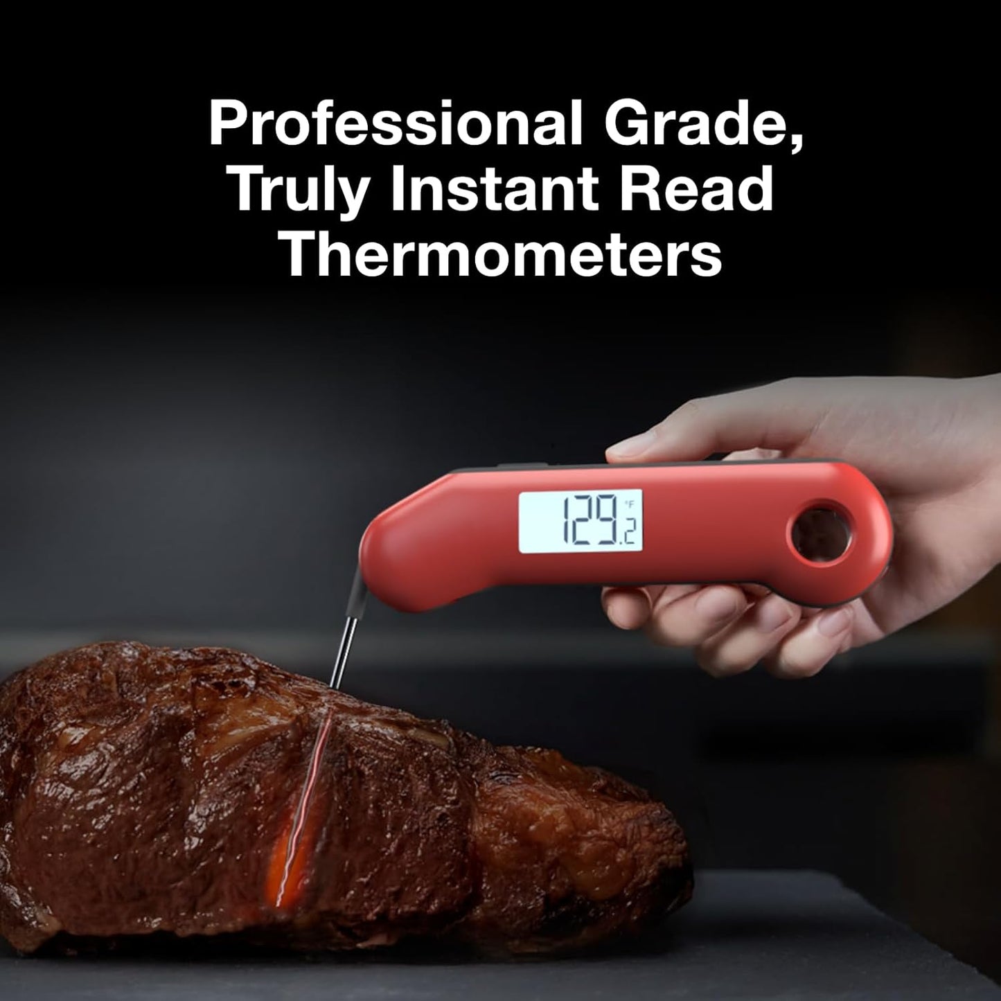 ThermoMaven ProfessionaI Meat Thermometer Digital, 3X Faster 0.5 Sec Instant Read, NIST Certified Accuracy ±0.5°F, 100% Waterproof Probe, Auto-Rotate Bright Indicator, for Candy/Grill/BBQ, Red & Gray