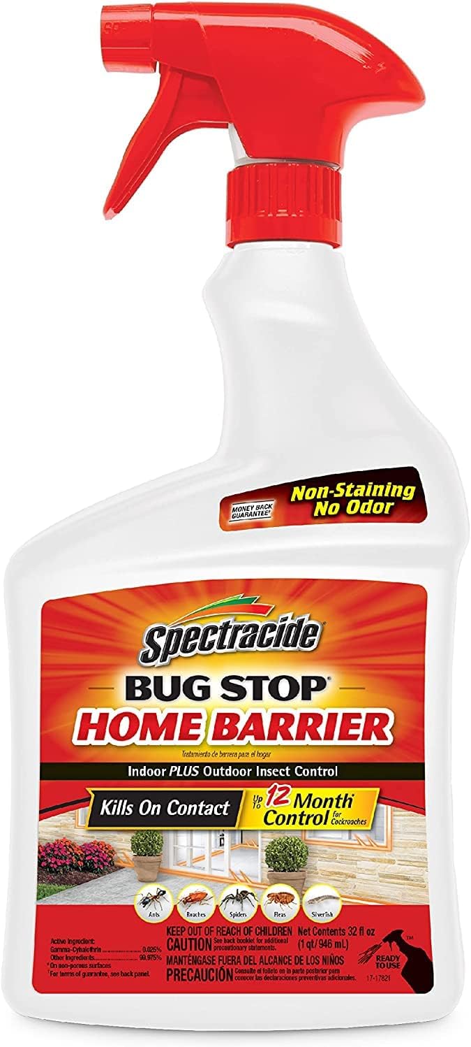 Spectracide Bug Stop Home Barrier, Kills Ants, Roaches and Spiders On Contact, Indoor and Outdoor Insect Control, 32 fl Ounce Ready-To-Use Spray