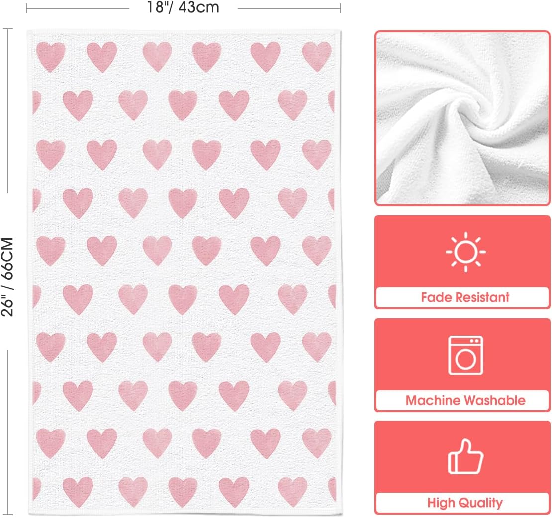Artoid Mode Pink Heart Love Home Sweet Home Valentine's Kitchen Towels Dish Towels, 18x26 Inch Anniversary Wedding Decoration Hand Towels Set of 2