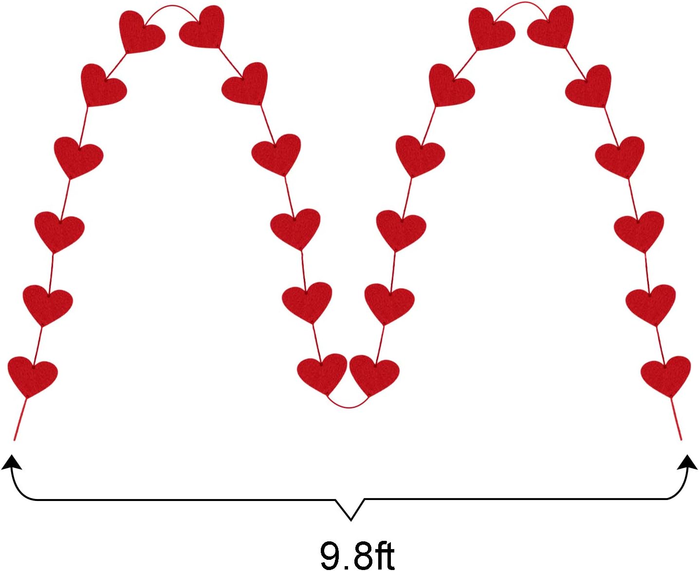 72 Red Hearts Felt Garland - NO DIY - Valentines Red Heart Hanging String Garland - Valentines Decor - Valentine Decorations - Valentines Wedding Anniversary Birthday Party Supplies
