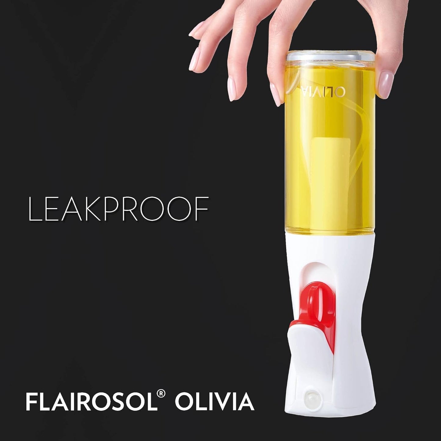 FLAIROSOL OLIVIA. The Original Advanced Oil Sprayer for Cooking, Salads, BBQs and More, Continuous Spray with Portion Control, Trusted by Chefs. Patented Technology. (Glass Bottle) (Gold Print)