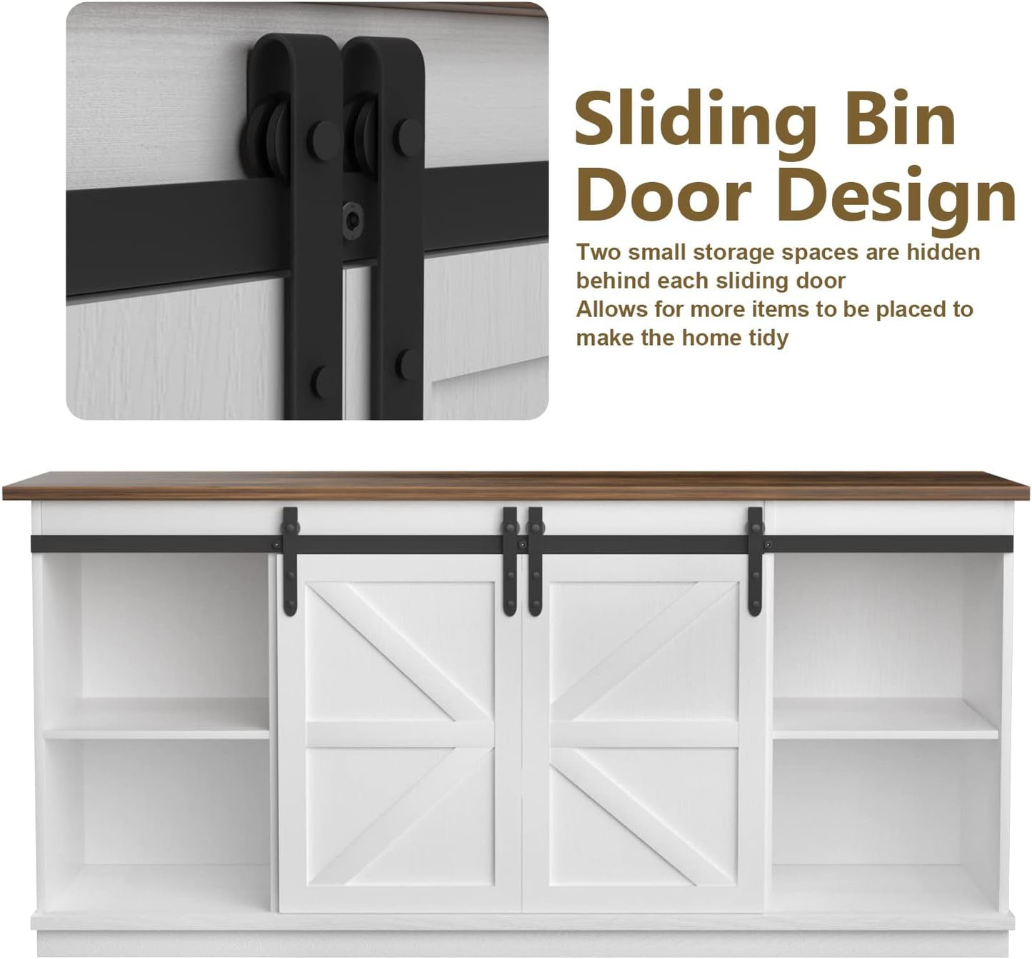 JUMMICO TV Stand for 65 Inch TV, Entertainment Center with Storage Cabinets and Sliding Barn Doors, Mid Century Modern Media TV Console Table for Living Room Bedroom (Bright White)