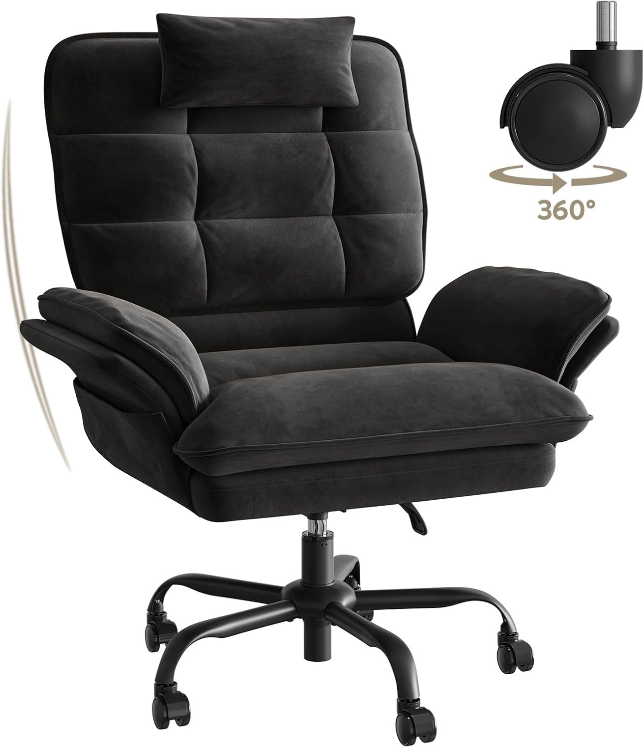 Bestier Cross Legged Office Chair, Criss Cross Chair with Adjustable Arms, 135° Reclining Velet Executive Chair with Wheels, Big and Tall Computer Desk Chair for Home, Office - Black