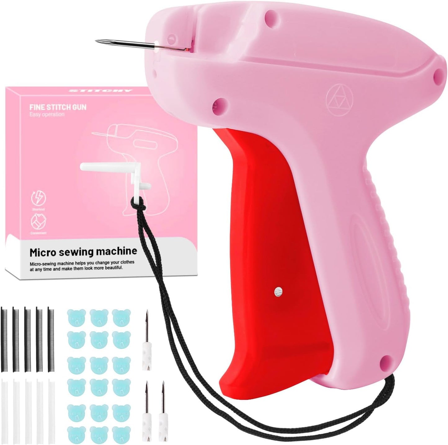 Stitch Gun with 6 Fine Needles,4000 Pcs Micro Fasteners(2000 White & 2000 Black).Stitch Gun Quick Clothing Fixer Stitch Gun for Clothes Quick Stitchy Sewing Gun Clothing Stitch Gun Tag Gun for Clothes