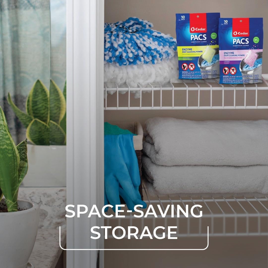 O-Cedar PACS Hard Floor Cleaner, Lavender Scent 10 Count (1-Pack) | Made with Naturally-Derived Ingredients | Safe to Use on All Hard Floors | Perfect for Mop Buckets