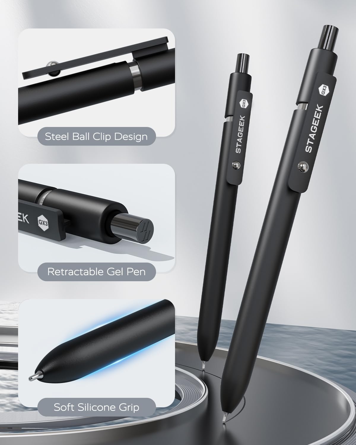 Black Gel Pens, 12Pcs Fine Point Smooth Writing Pens with 3 Extra Refills, Quick Dry Black Ink Pens for Journaling, Office, Note Taking, School Supplies, Nurse Aesthetic(Black)