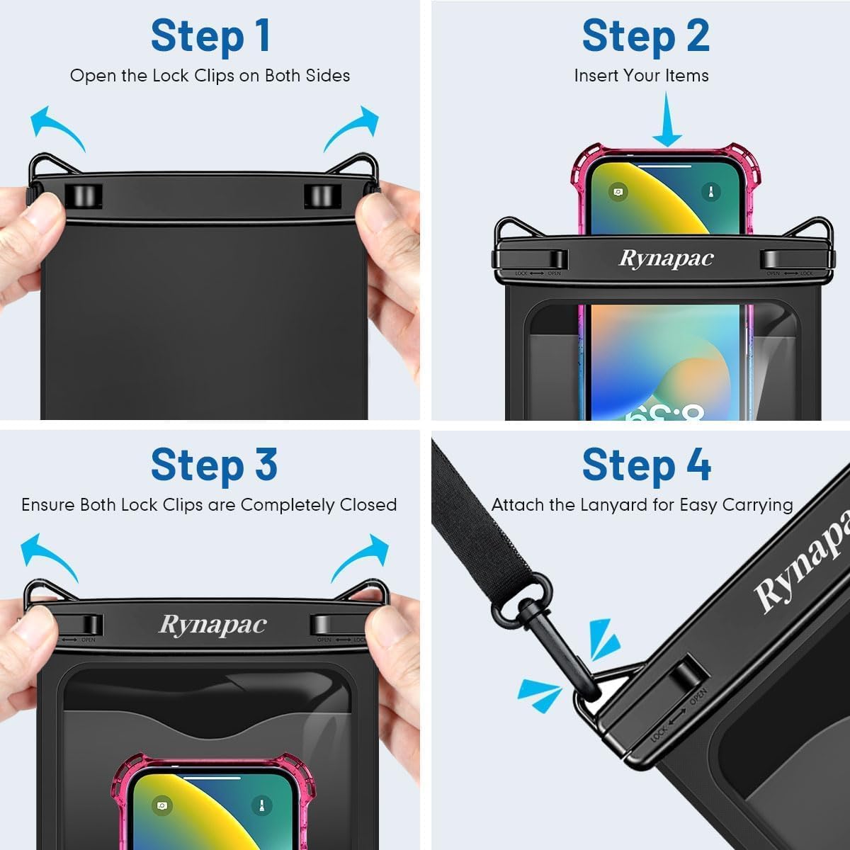 Large Waterproof Phone Pouch Bag - 2 Pack Waterproof Phone Case for iPhone 16 15 14 Pro Max Galaxy S25 S24 Ultra, IPX8 Cellphone Water Protector Pouch Beach Essentials Travel Must Haves