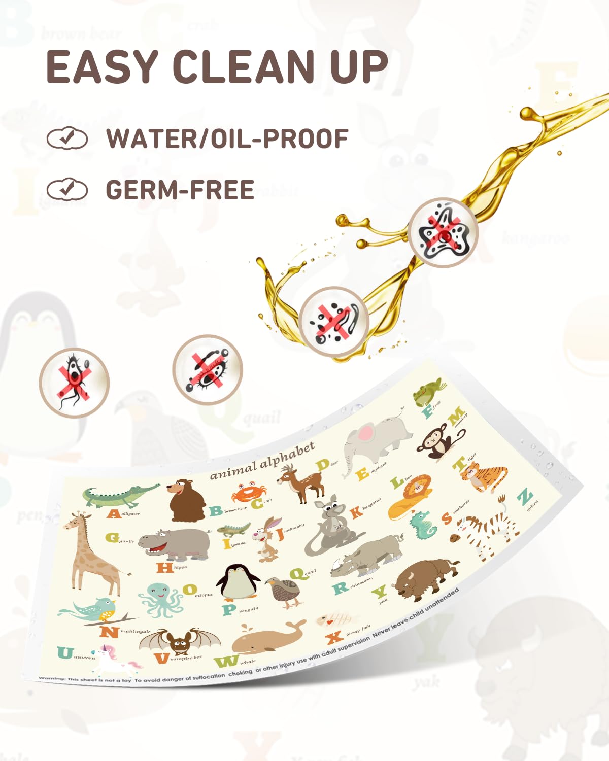 Babebay Disposable Stick-on Placemats 40 Pack for Baby & Kids & Toddler, Sticky Placemats Restaurant Table Mats 12" x 18" (Animal Alphabet)