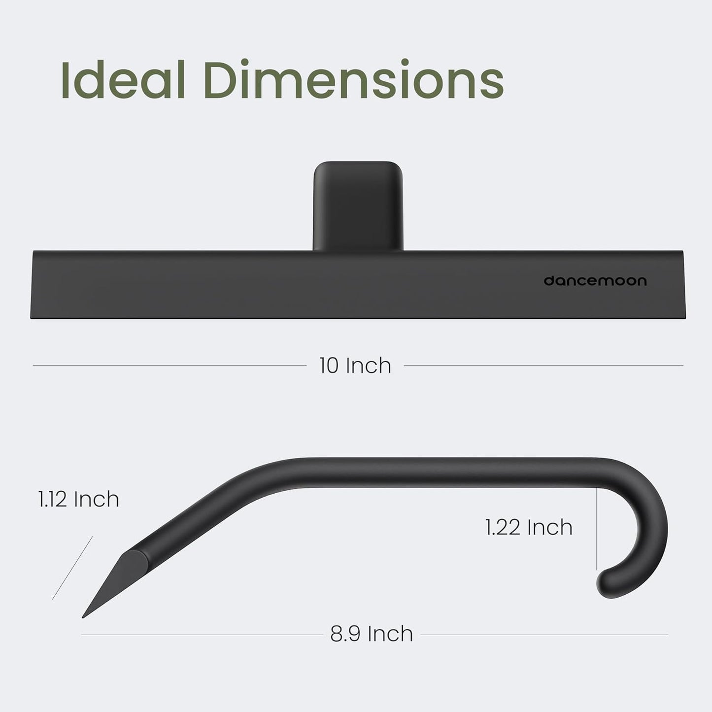 JustHang Shower Squeegee for Glass Doors, All-One-Piece Silicone with Built-in Hook Design for Easy Hanging and Cleaning, 10 Inch Black