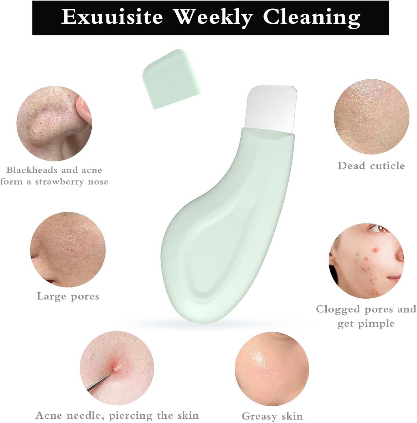 Blackhead Remover Tool, Silicone Face Scraper for Deep Cleansing, Skin Scrubber Face Spatula, Nose Blackhead Remover, Skin Care Tool for Men and Women (Green)