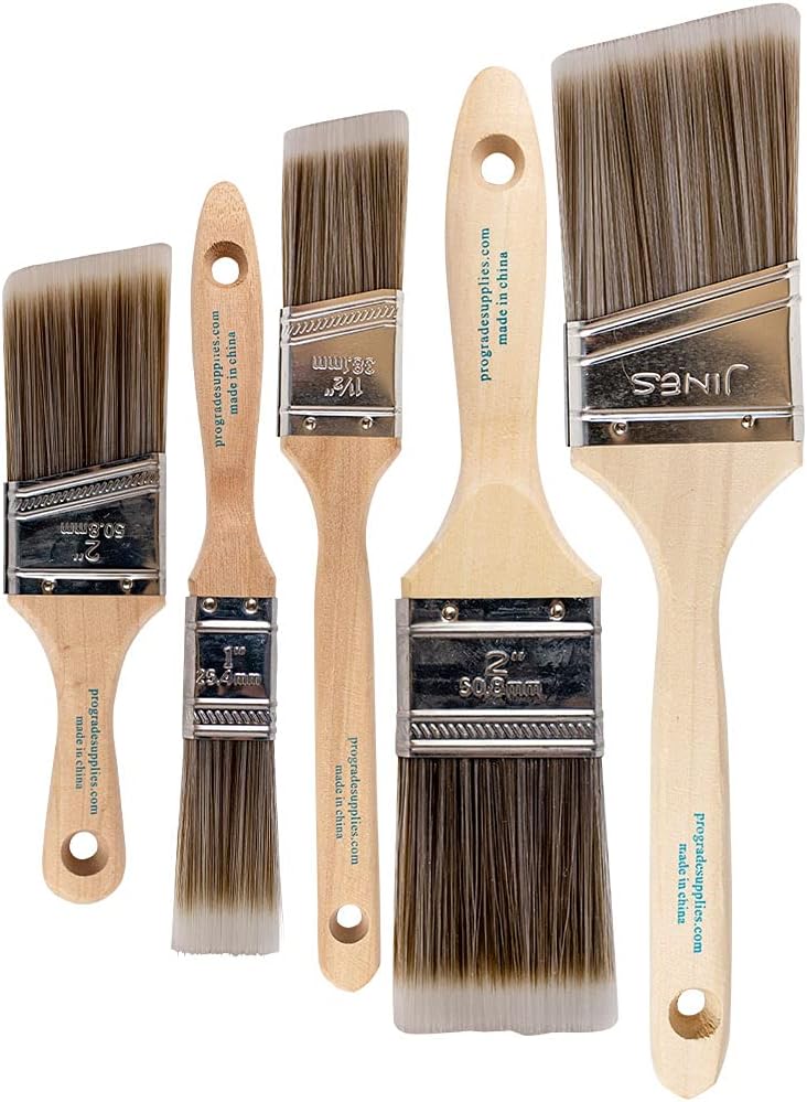 Pro Grade, Paint Brushes, 5-Piece, Paint Brush Set: Flat & Angle Brushes for Latex and Oil Paints, Stains, Interior & Exterior Home Improvement