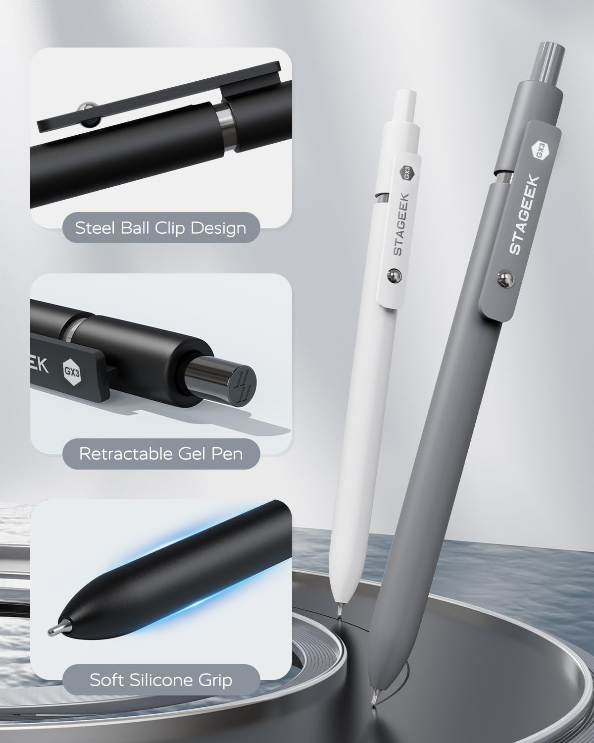 Black Gel Pens, 6Pcs Fine Point Smooth Writing Pens with 3 Extra Refills, Black Ink Pens for Journaling, Office, Note Taking, School Supplies, Nurse Aesthetic(Black Gray White)