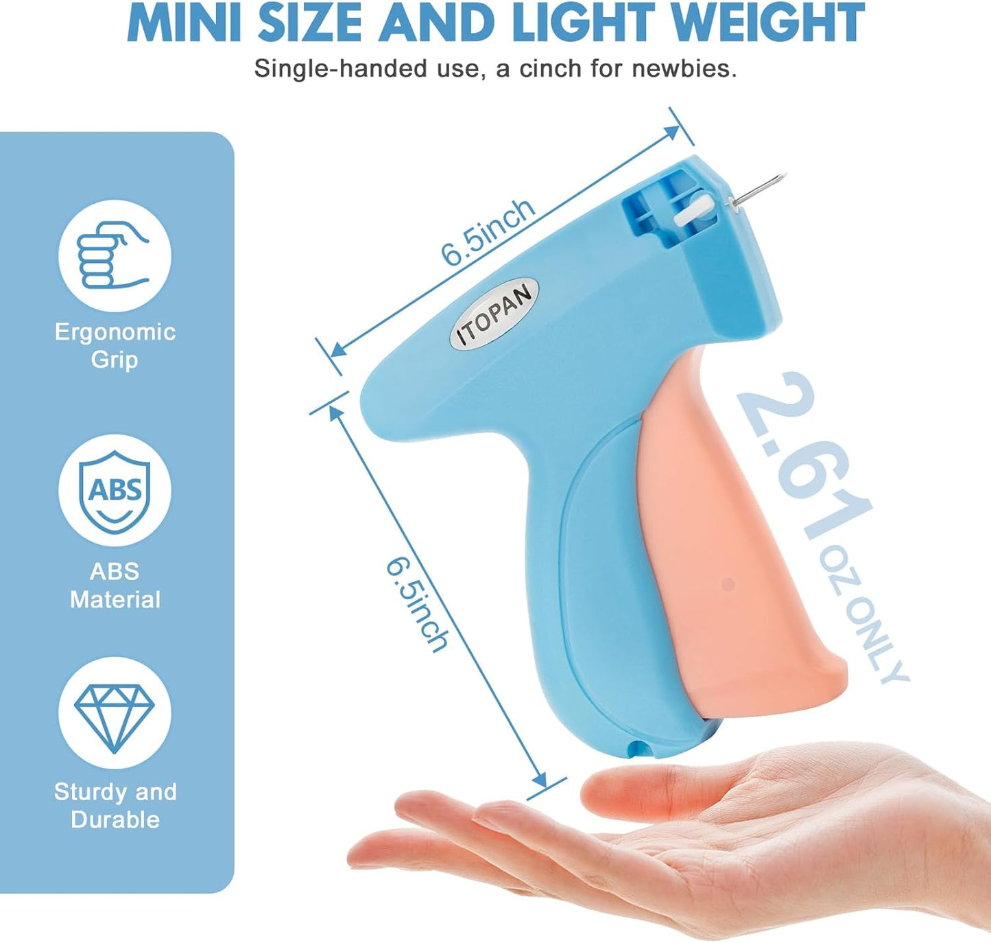 Stitch Gun for Clothes, Tagging Gun for Clothing Quick Fixes - Price Tag Gun with 6 Fine Needle, 1000 Black Fasteners & 1000 White Fasteners DeepSkyBlue1+LightSalmon