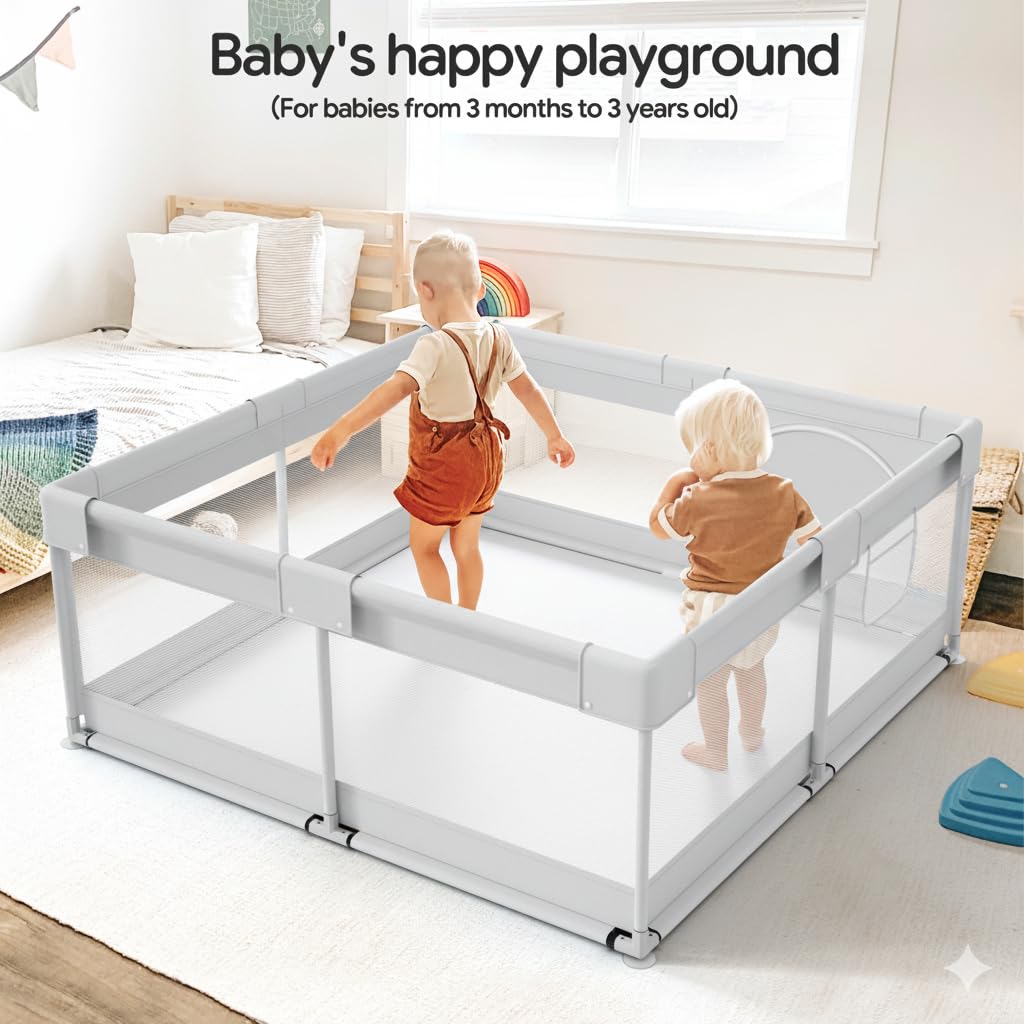 Baby Playpen, 47x47in Small Play Pen,Toddler Playpen for Apartment,Play Yard,Activity Fence, Extra Large Baby Playard