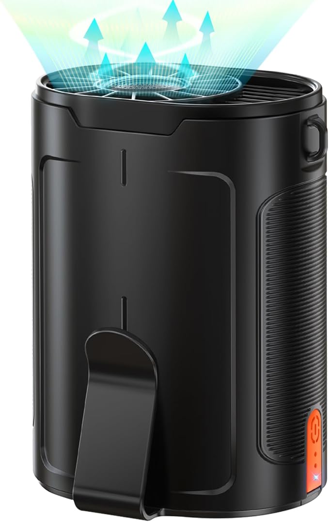 2025 AI Portable Fan Rechargeable, 4 Speeds 6600RPM Strong Airflow, Personal Waist Fan with up to 25H of Working Time, Hands-Free Hanging Neck Fan, Wearable Belt Fan for Camping, Outdoor, Jobsite