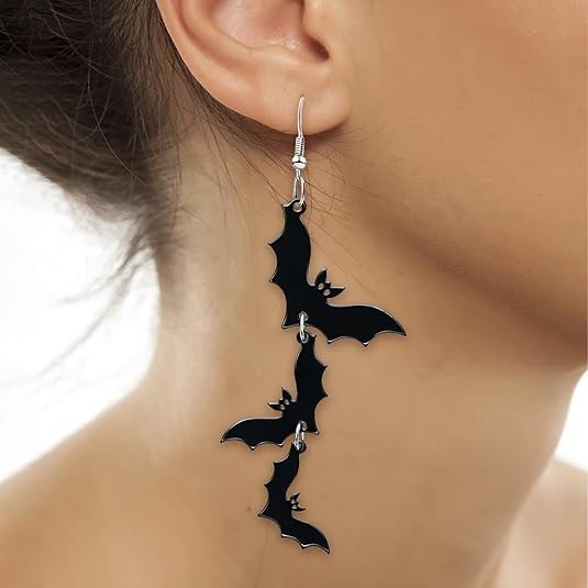 Acrylic Halloween Earrings Black Skull Bat Drop Dangle Earrings for Women Fun Cute Spooky Halloween Holiday Costume Jewelry