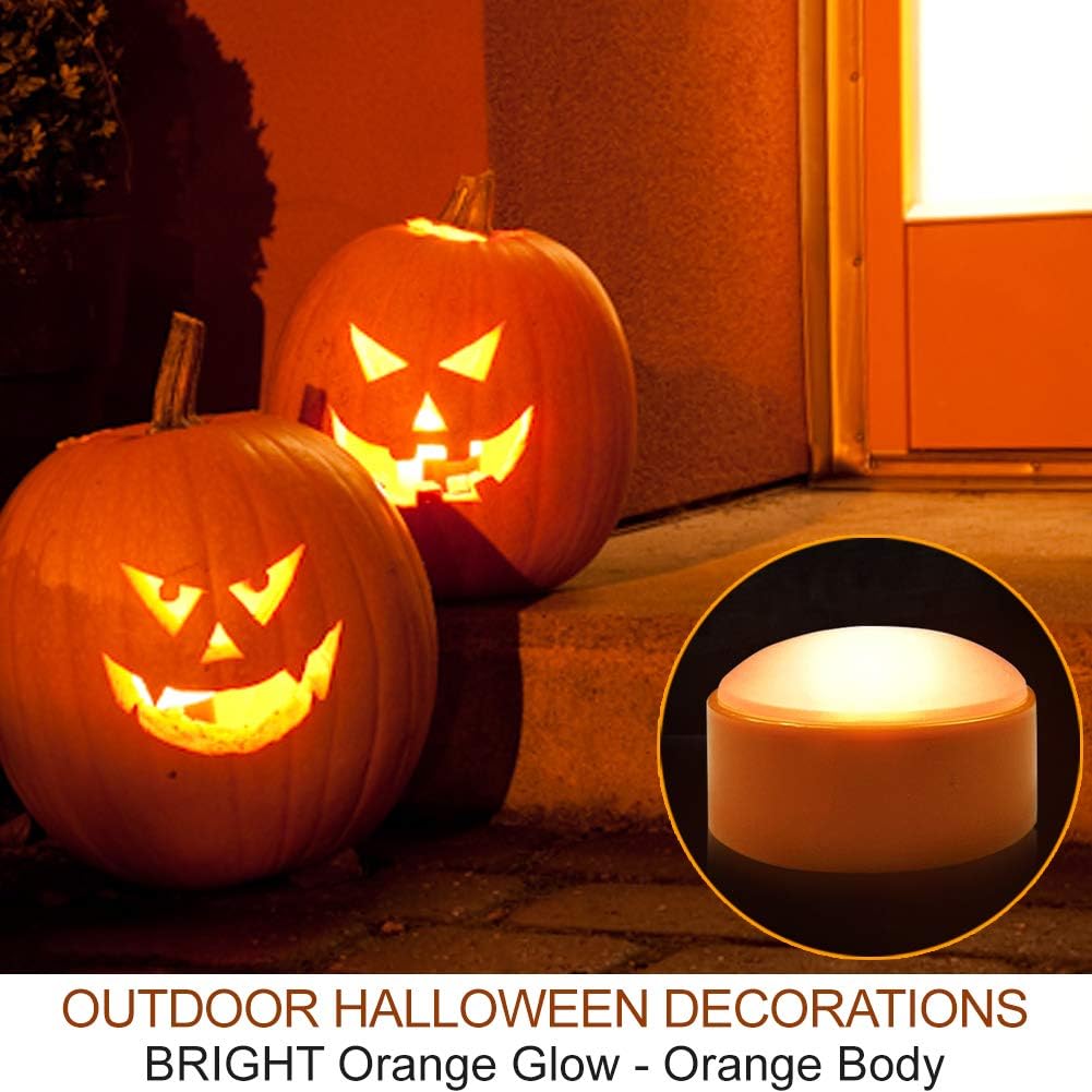 4-Pack Halloween LED Pumpkin Lights Battery Operated - Orange Pumpkin Lights with Timer and Remote Halloween Decor - Jack-O-Lantern Decoration Outdoor
