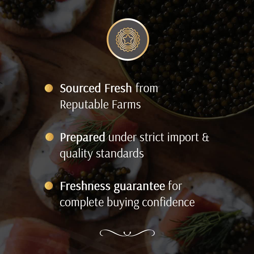 OLMA Caviar Taster Gift Set - 4 oz (112g) of Caviar, Includes 8 Varieties of Caviar Fish Roe (Beluga Hybrid, Osetra, Kaluga Royal, Hackleback, & more), Mini Blinis, Creme Fraiche & Serving Spoon