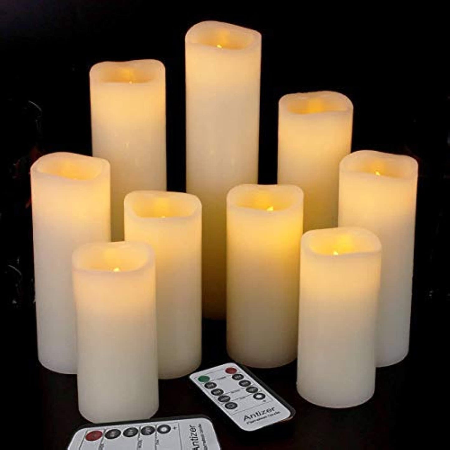 Flameless Candles Led Candles Pack of 9 (H 4" 5" 6" 7" 8" 9" x D 2.2") Real Wax Battery Candles with Remote Timer for Home Fireplace Decor Wedding Festival Decor (Ivory 9 Pack)