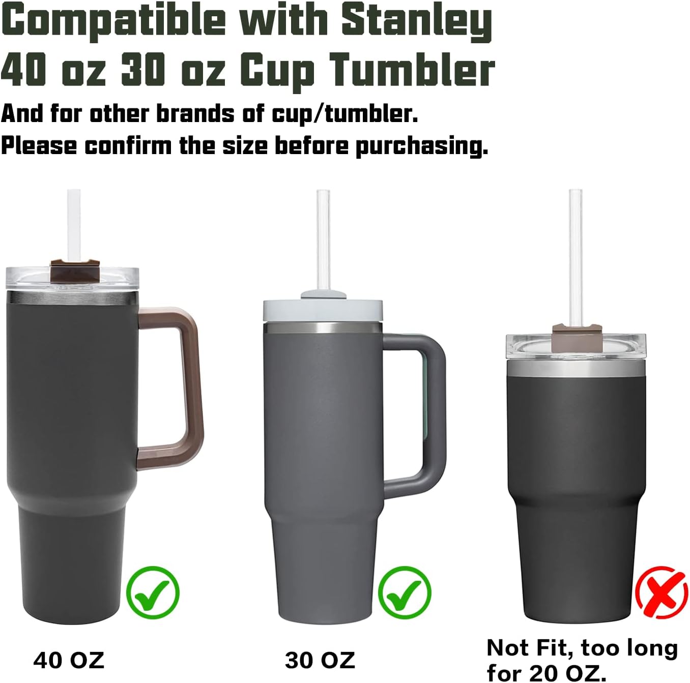 Replacement Straw Compatible with Stanley 40 oz 30 oz Cup Tumbler, 6 Pack Reusable Straw with Cleaning Brush, Plastic, Clear
