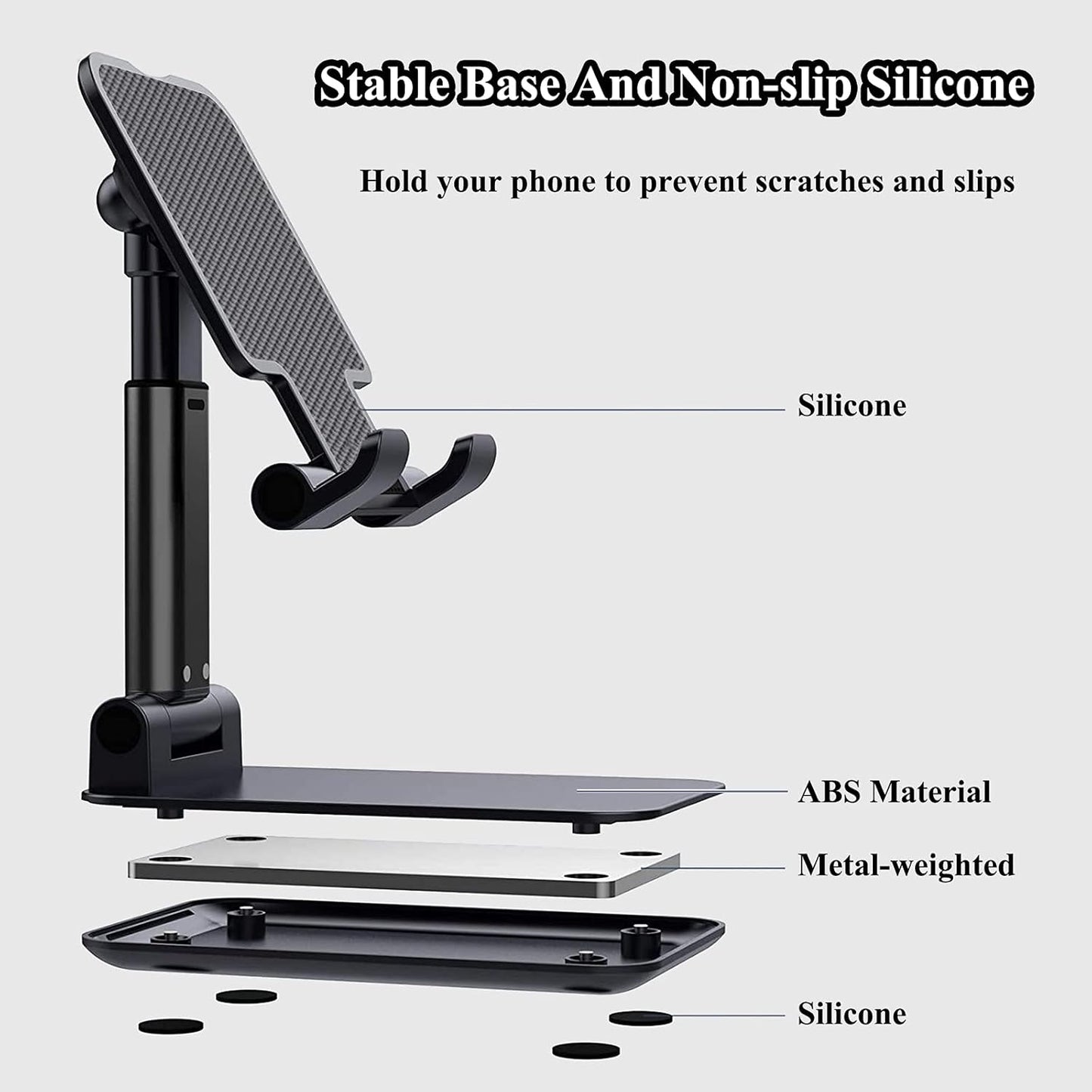 2 Pcs Cell Phone Stand, Adjustable Angle Height Phone Stand for Desk, Fully Foldable/Portable Phone Holder, Compatible for iPhone 16/15/14/13/12/Smartphones
